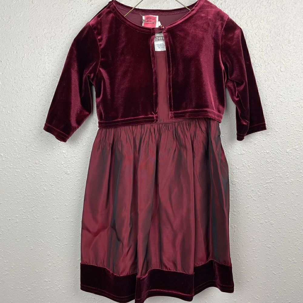 Vintage Glitter Wear Matching Red Velour Cardigan and Formal Dress Size 6 EUC